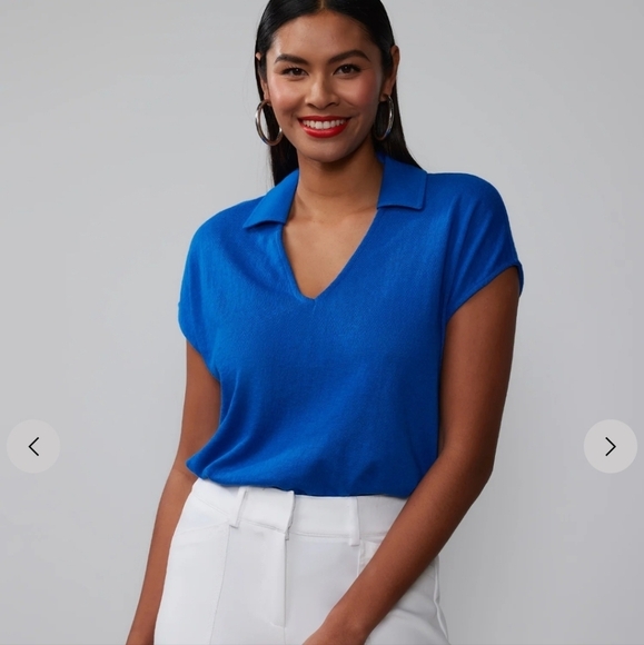 NWT New York & Company short sleeve slum knit collared top Size Medium - Picture 1 of 6